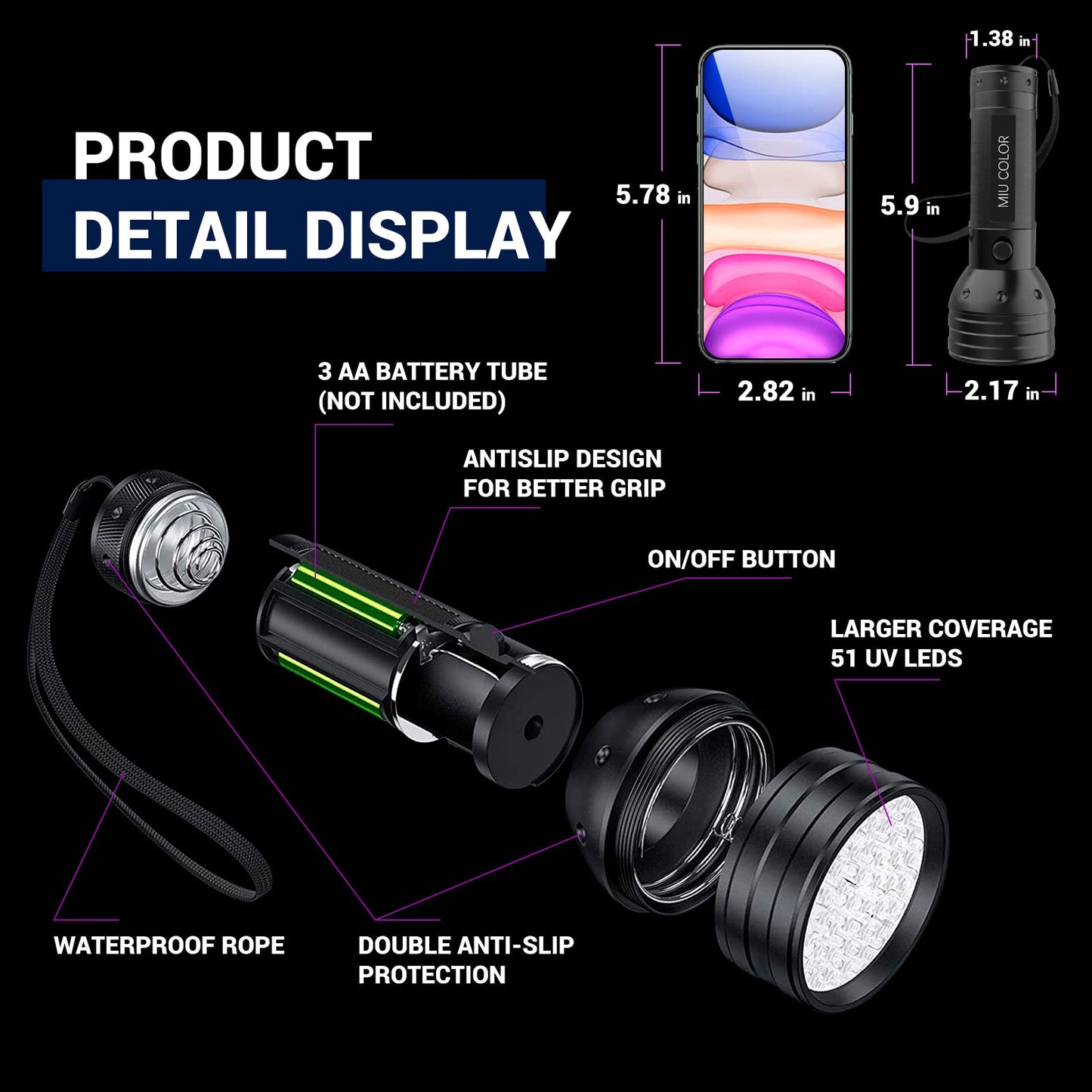 MIU COLOR Black Light UV Flashlight