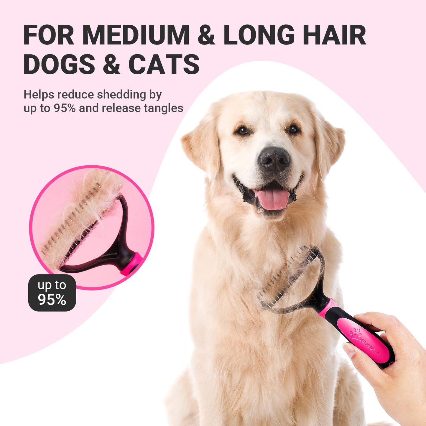 MIU COLOR Pet Grooming Brush, 2 Sided Undercoat Rake for Dogs & Cats