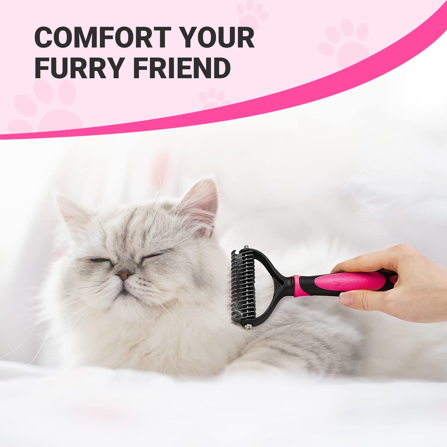 MIU COLOR Pet Grooming Brush, 2 Sided Undercoat Rake for Dogs & Cats