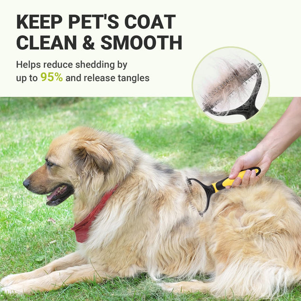 MIU COLOR Pet Grooming Brush, 2 Sided Undercoat Rake for Dogs & Cats