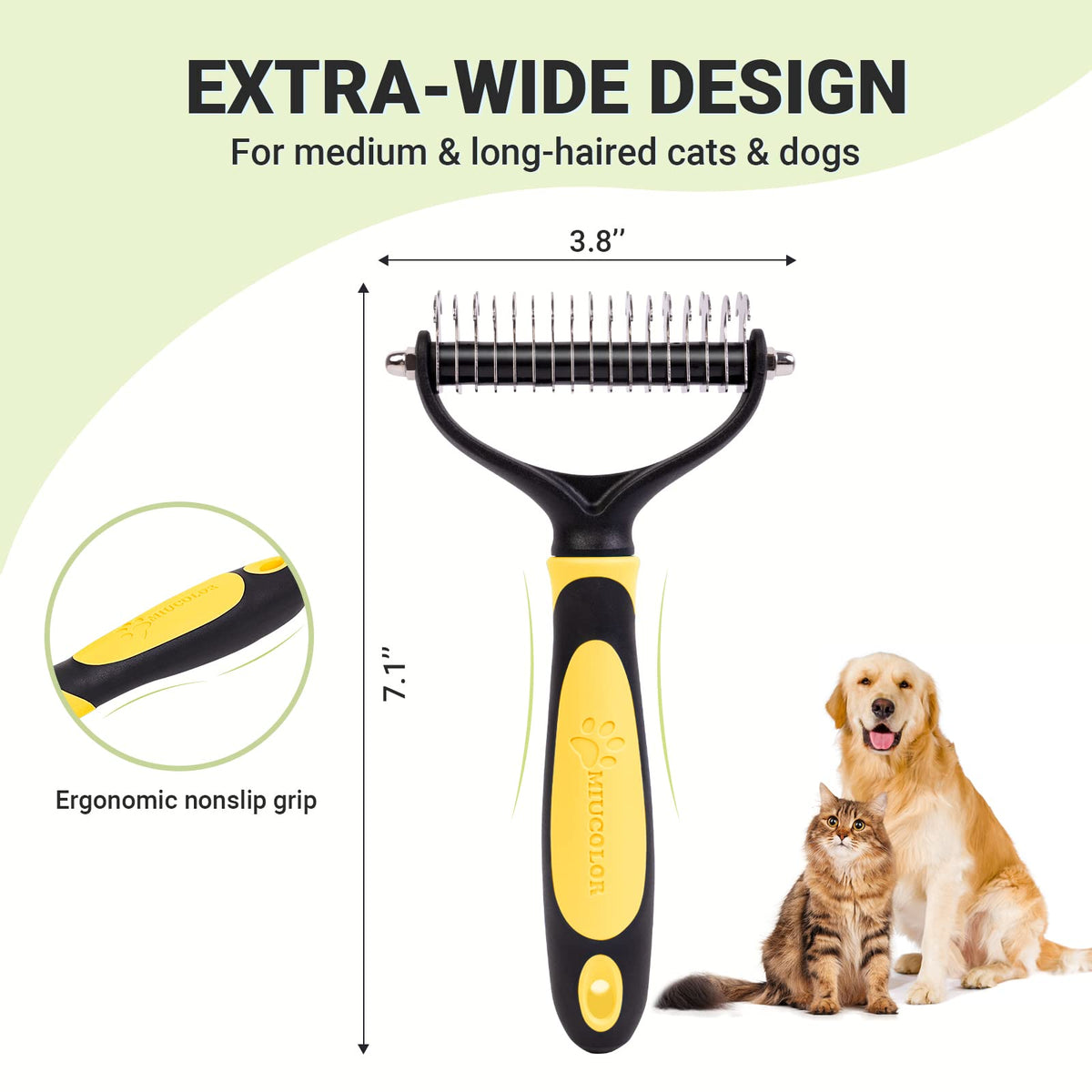 2-Sided Pet Grooming Brush - Undercoat Rake & Deshedding Comb For Dogs & Cats